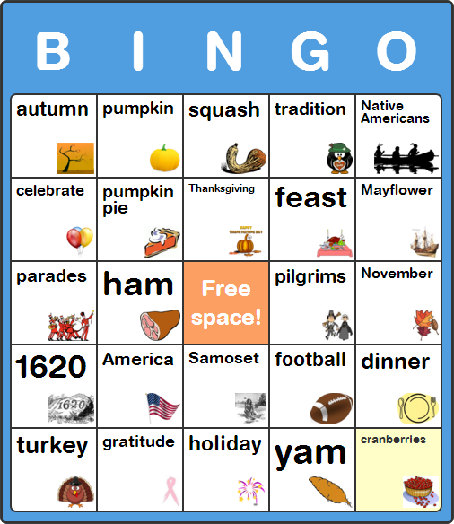 Free Thanksgiving Day Bingo Cards for Kids - No Software or Signup